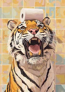 Tiger with Toilet Paper on Head