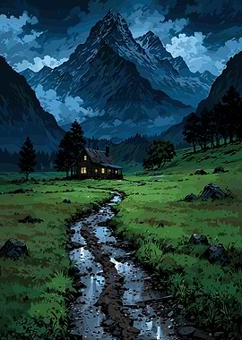 Mountain Cabin Landscape