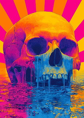 Pop Art Psychedelic Skull with Sunburst