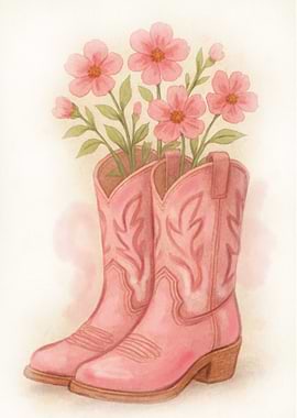 Pink Cowboy Boots with Flowers