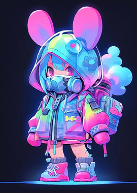 Neon Anime Girl Bunny Ears