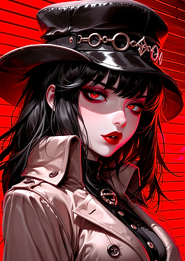 Anime Girl in Hat and Trenchcoat