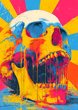 Skull Art with Colorful Dripping Paint