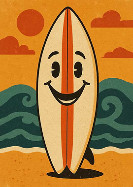 Happy Surfboard on the Beach