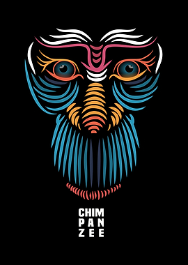 Stylized Chimpanzee Face on Black Background