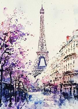 Eiffel Tower Watercolor Painting