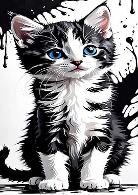 Black and White Kitten with Blue Eyes