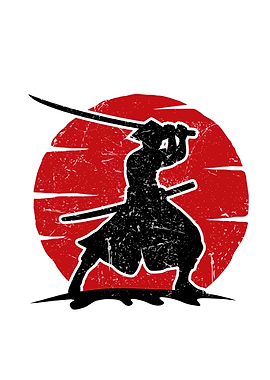 Samurai Silhouette with Rising Sun