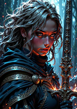 Female Warrior with Ornate Sword