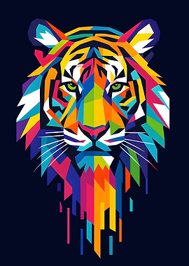 Colorful Geometric Tiger Head Portrait