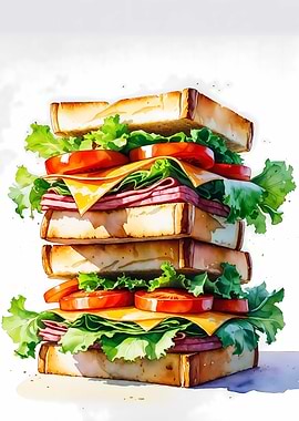 Watercolor Style Sandwich Tower