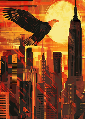 Eagle Over New York Cityscape Art