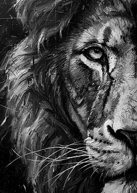 Monochrome Lion Portrait Painting