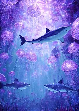 Sharks Jellyfish Scene