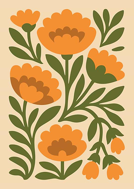 Floral Pattern with Orange Flowers