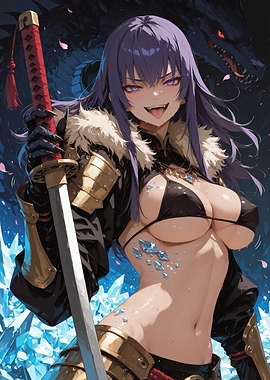 Anime Girl with Sword and Dragon