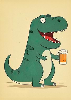 Cartoon Dinosaur with Beer