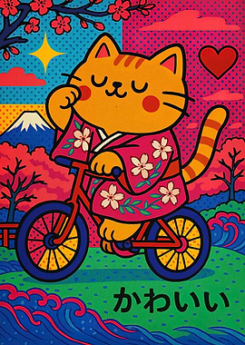 Kawaii Cat on Bicycle in Japan
