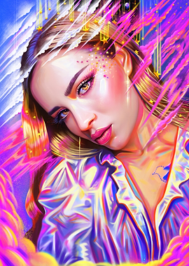 dreamy portrait with stars and clouds