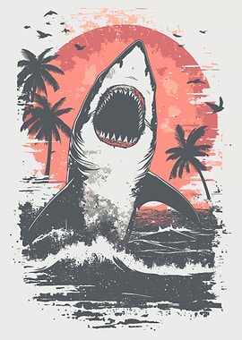 Shark Attack at Sunset Illustration