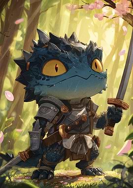 Cute Lizard Warrior in Forest
