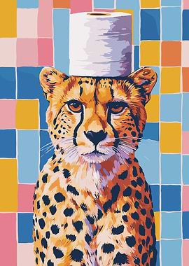 Cheetah with Toilet Paper Hat