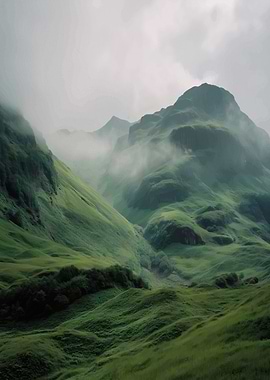 Green Mountain Landscape with Fog