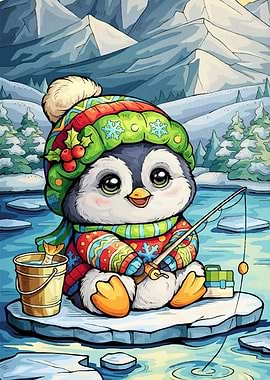 Cute Penguin Fishing