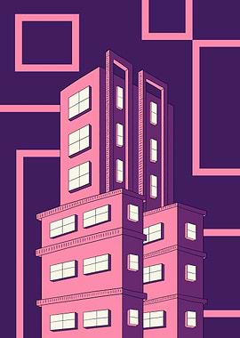 Pink Building with Purple Background