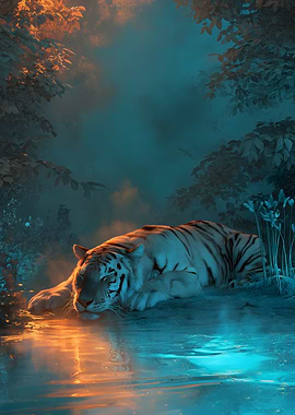 Resting Tiger by Water