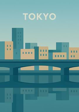 Tokyo Minimalist Cityscape Reflection Art