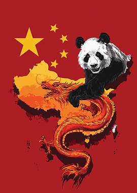 China: Panda and Dragon Illustration