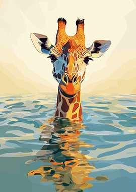 Giraffe in Water Digital Art