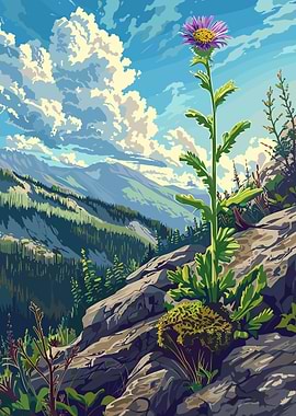 Mountain Flower Landscape Illustration