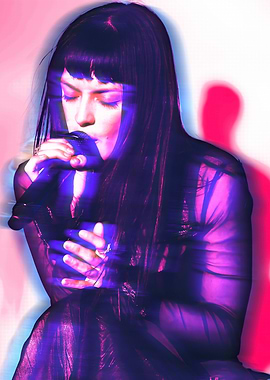 Maria Zardoya - The Marias with microphone, neon lighting effect