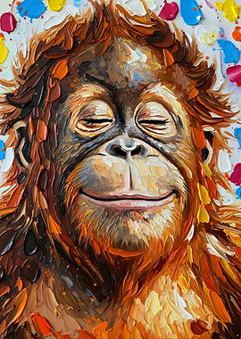 Smiling Orangutan Portrait Painting