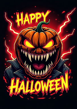Scary Pumpkin Halloween Illustration