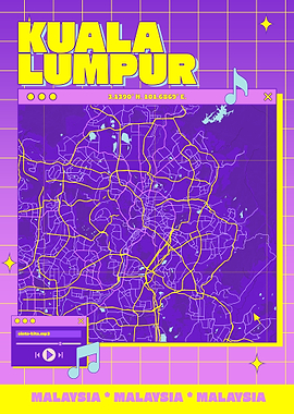 Kuala Lumpur Map Retro Aesthetic