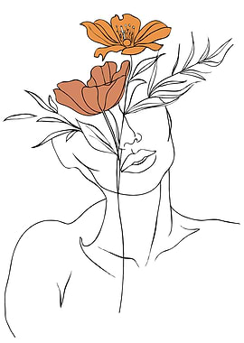 Minimalist Floral Woman Portrait Line Art