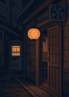 Japanese Alleyway at Night