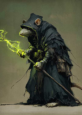 Rat Wizard with Lightning Staff