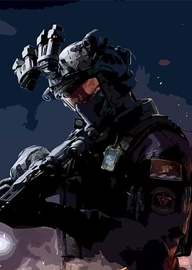 Military Soldier with Night Vision Goggles