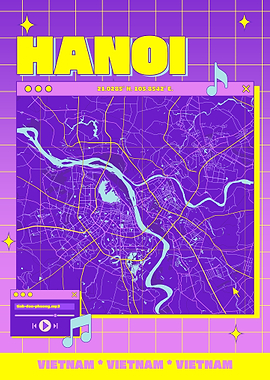 Hanoi Map Art Retro Style