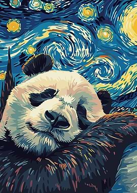 Sleeping Panda in Starry Night Style
