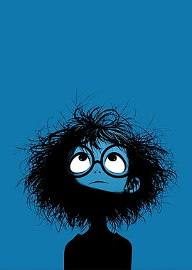 Cartoon Girl with Glasses Looking Up