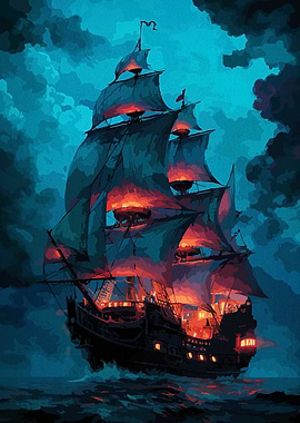 Pirate Ship at Sea