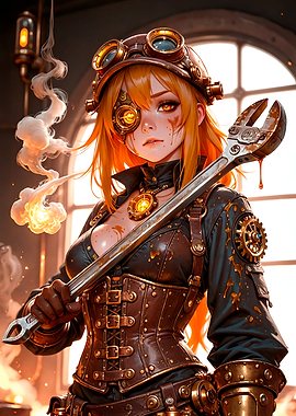 Steampunk Girl with Wrench