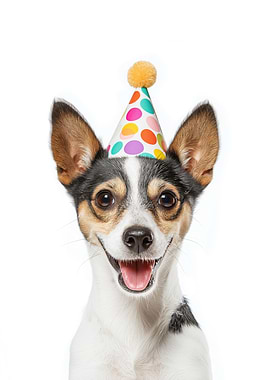 Toy Fox Terrier Dog with Party Hat