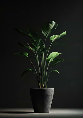 Potted Plant on Dark Background