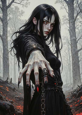 Gothic Enchantress's Beckoning Hand in the Forsaken Forest